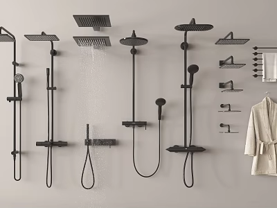 Black Wall Mounted Shower Systems With Rain Shower Heads And Handheld Sprayers 3d model