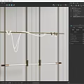 Modern Brass Chandelier With Curved LED Light Strip On Vertical Striped Wall