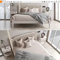 Minimalist Double Bed With Woven Headboard Bedside Tables Table Lamps Decorative Pillows And Striped Blanket