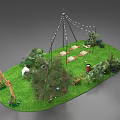 Outdoor Garden Relaxation Area With Green Grass Foliage Tent Seating And String Lights