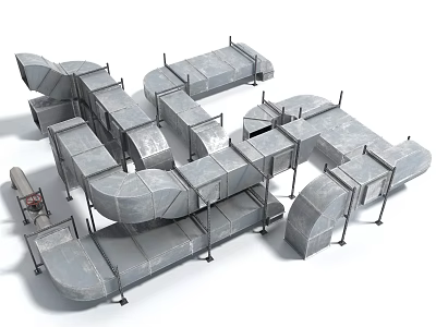 Industrial Metal Piping System With Various Curved And Straight Components Supported By Frames 3d model