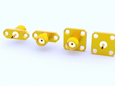 Yellow Metal Connectors With Square And Circular Mounting Hardware Components 3d model