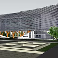 Modern Architectural Building With Curved Facade And Skylight In Landscaped Urban Area