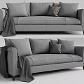 Gray Sectional Sofa In Modern Living Room With Linen Upholstery Soft Pillows And Throw Blanket