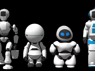 Smart Robots With Different Designs And Multiple Shapes On 3d model