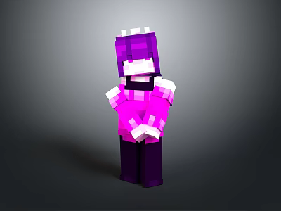 Minecraft Style Purple Pink Glowing Train 3D Model With Armor Like Structure 3d model