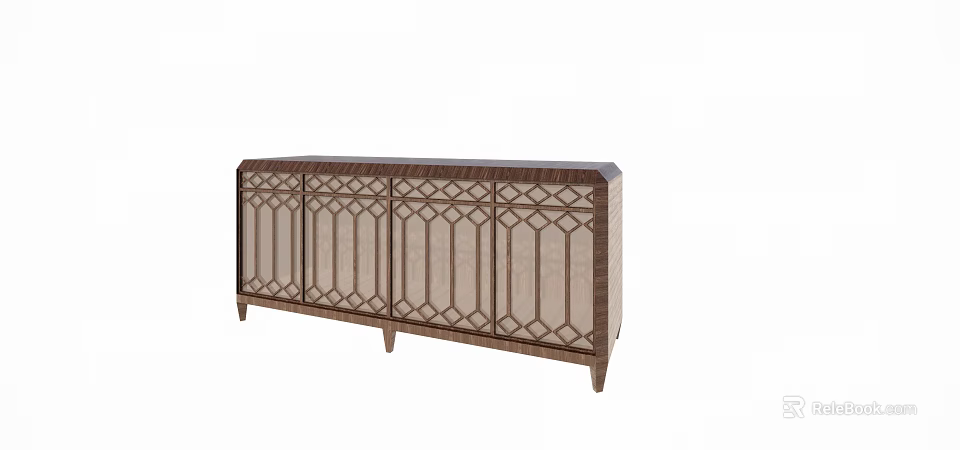 Elegant Modern Entryway Side Cabinet With Wooden Lattice Door Design And Storage Functionality 3d model 