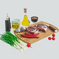 Fresh Steak On Wooden Cutting Board With Olive Oil Garlic And Fresh Vegetables