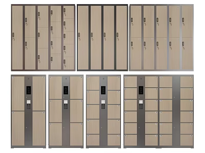 Modern Wooden And Metal Lockers With Secure Locks And Multiple Compartments 3d model