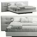 Modern Double Bed with Upholstered Headboard Mattress Pillows and Sleek Frame