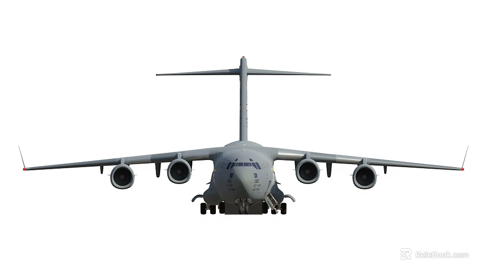 C17 Transport Aircraft Front View Featuring Four Engines Tail Section And Landing Gear 3d model 