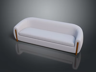 White Multi Seat Sofa with Wooden Legs Modern Minimalist Fabric Upholstery Design 3d model