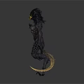 Black Spiked Fantasy Creature 3D Model With Golden Head And Spears