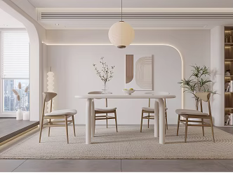 Modern Restaurant Dining Table and Chair Chandelier 3d model