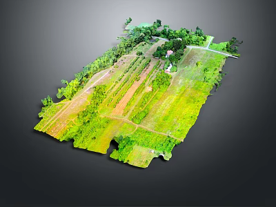Rural Agricultural Field With Lush Green Crops And Farmhouse Structure 3d model