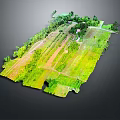 Rural Agricultural Field With Lush Green Crops And Farmhouse Structure