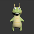 Green Cartoon Game and Movie Character With Golden Horns Big Eyes And Yellow Striped Belly