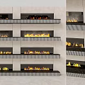 Modern Multi Tiered Fireplace With Burning Flames In Interior Design 3d model
