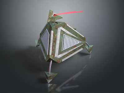 Green And White Geometric Mechanical Device With Red Laser And Metal Support Legs 3d model