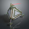 Green And White Geometric Mechanical Device With Red Laser And Metal Support Legs