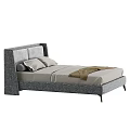 Modern Gray Upholstered Double Bed With Soft Pillows And Throw Blanket 3d model