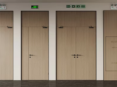 Fire Safety Equipment Including Escape Signs Emergency Exits And Fire Doors In Building 3d model