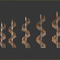 Metallic Spiral Staircases In Copper Color Arranged With Multiple Reflections On Grey Background