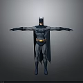 Batman Character in Blue Gray Costume With Yellow Belt Cape and Mask Standing Arms Outstretched