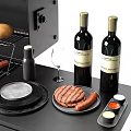 Outdoor Barbecue Setup With Grill Firewood Spices Bottles And Utensils