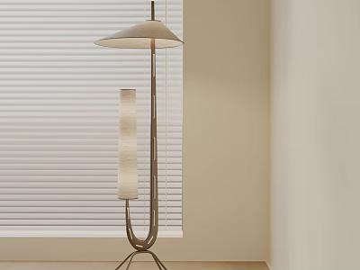 Modern Floor Lamp With Fabric Shade And Metal Base By Window With Blinds 3d model