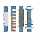 Blue Decorative Pillars Featuring Fashion Lettering Honeycomb Pattern And Metal Rings