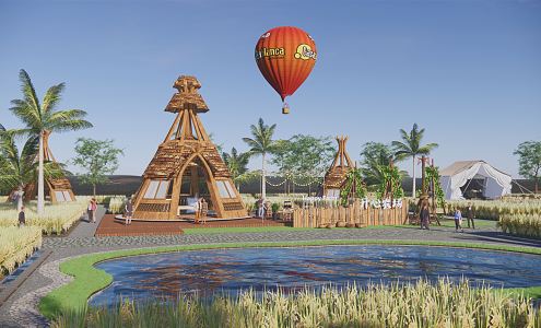 Modern Farm Cabin Rice Field Restaurant Happy Farm Eco Pool Sharing Fitness Tourism Vacation Country Park City 3d model