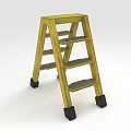 Yellow Wooden Step Ladder With Four Steps And Black Non Slip Feet