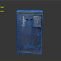 Blue Electrical Cabinet With Yellow Trim Weathered Peeling Paint Small Lock And Control Panel