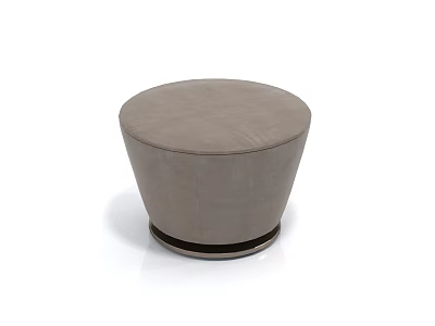 Round Light Gray Upholstered Stool With Circular Seat And Stable Base 3d model
