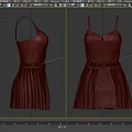Pink Checkered Spaghetti Strap Dress With Waist Belt And Pleated Skirt