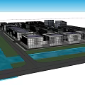 Modern Industrial Factory Building With Glass Facade Near River Green Landscape And Flying Birds