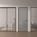 Modern Interior With Transparent And Frosted Glass Sliding Doors Wooden Floor Dining View