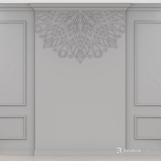 Elegant Gray Wall Interior Design Featuring Ornate Pattern And Rectangular Frames 3d model
