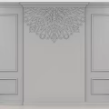 Elegant Gray Wall Interior Design Featuring Ornate Pattern And Rectangular Frames 3d model