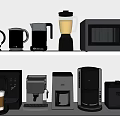 Essential Modern Kitchen Appliances Including Coffee Maker Blender Microwave And Toaster 3d model