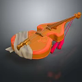 Traditional Orange Stringed Musical Instrument With Golden Accents White Fabric And Red Tassels
