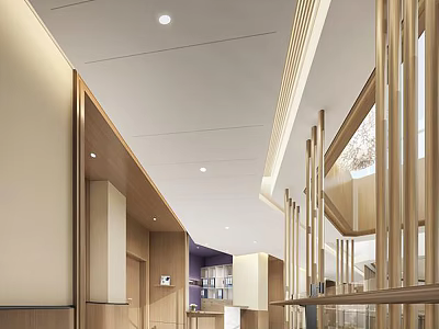 Modern Elevator Hallway Interior With Wooden Accents Ceiling Lighting And Sleek Lines 3d model