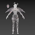 Fantasy Woman With Purple Wings Feathered Headpiece And Black Purple Outfit Standing Pose