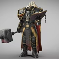 Armored Fantasy Warrior Character With Hammer Tome Red Cloak And Gold Accents