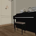 Elegant Piano Room With Black Piano Stool And Wall Decorations