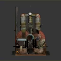 Space Exploration Machinery With Red Cylindrical Structure Pipes Ladders Platform And Antenna