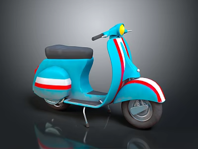 Vintage Blue Scooter With Red White Stripes Black Seat And Yellow Headlight 3d model