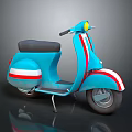 Vintage Blue Scooter With Red White Stripes Black Seat And Yellow Headlight