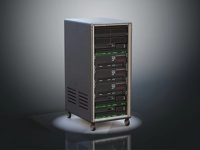 Computer Network Server Rack With Metal Frame Multiple Server Units Wheels And Equipment Storage 3d model